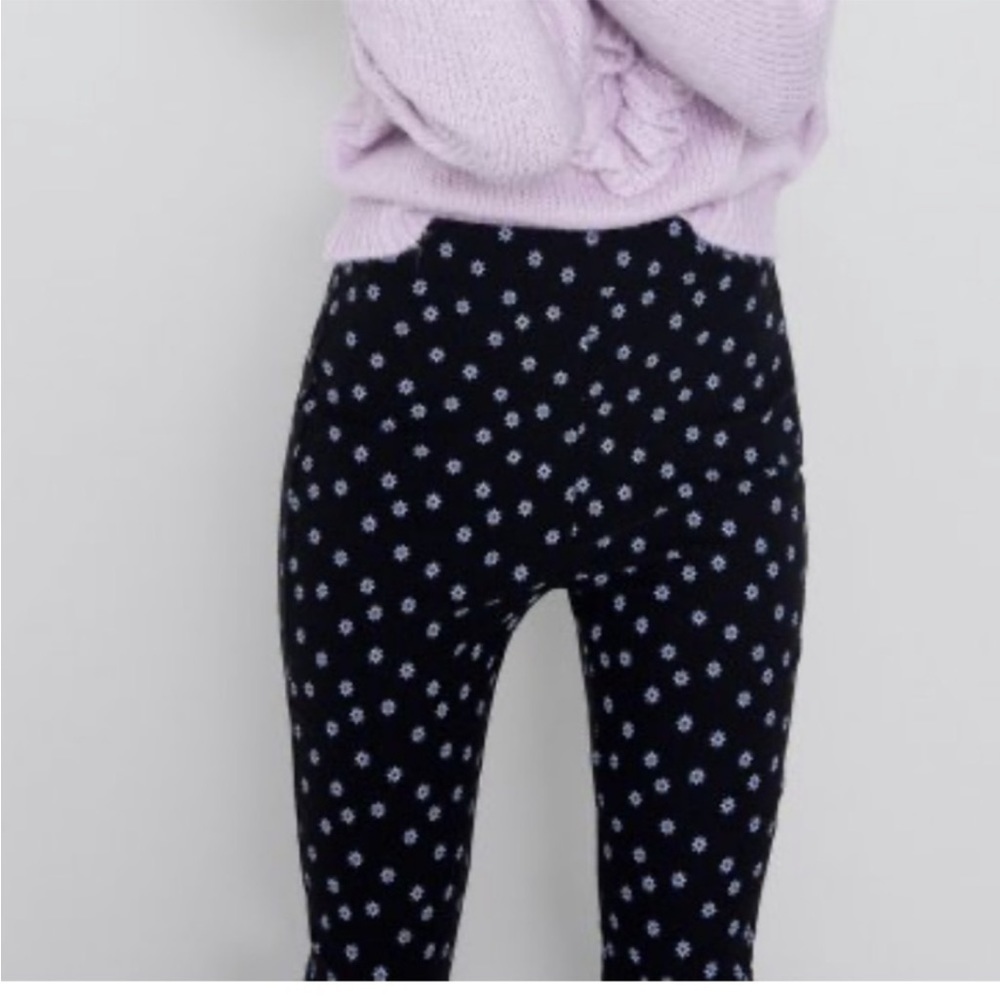 NWT Zara Floral Print Leggings rare HTF daisy stretch mod spandex high waisted - Picture 2 of 10